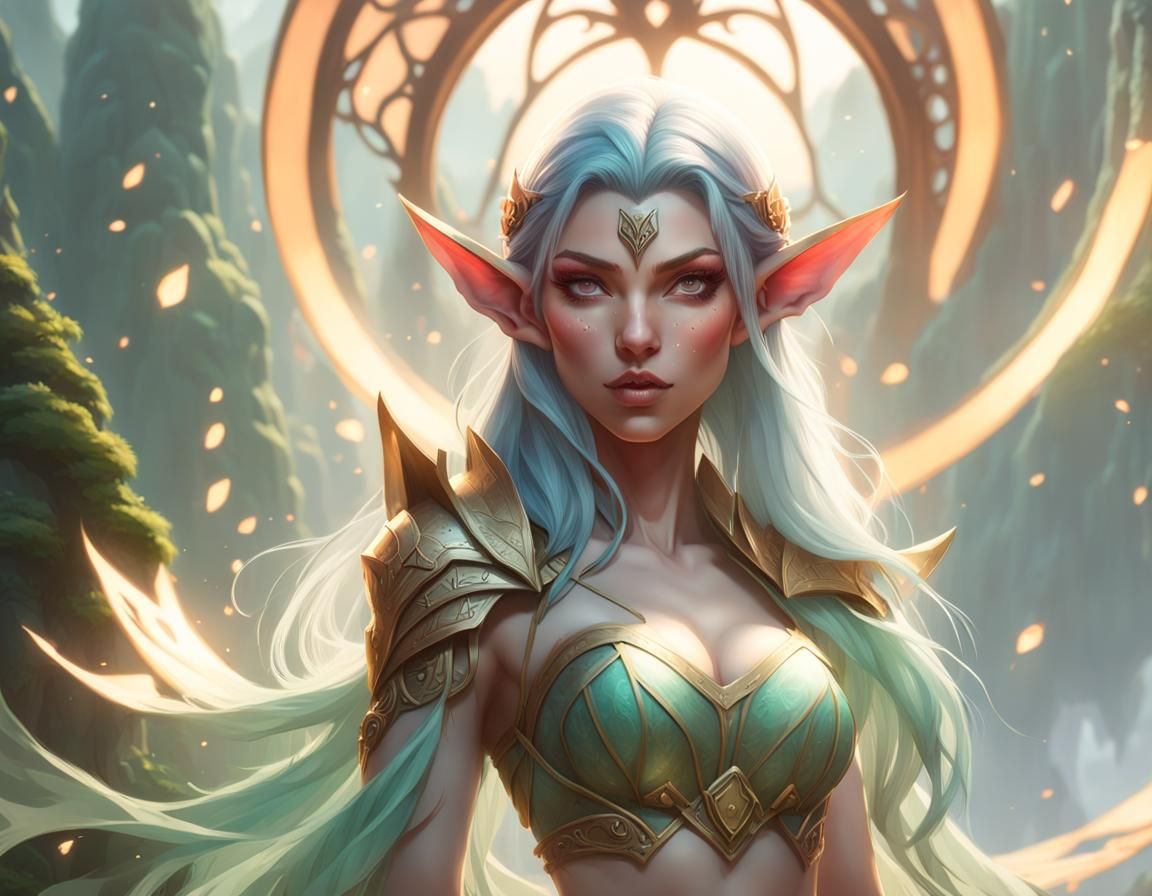 Elf Bikini Portrait with Heart, Hyperdetailed Fantasy Art