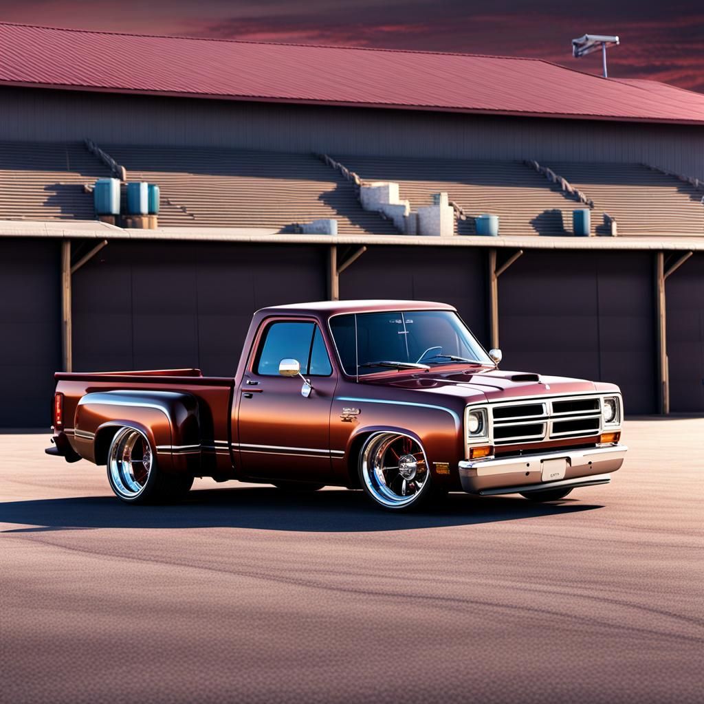 Copper Burgundy 1989 Dodge D100 Racing Truck