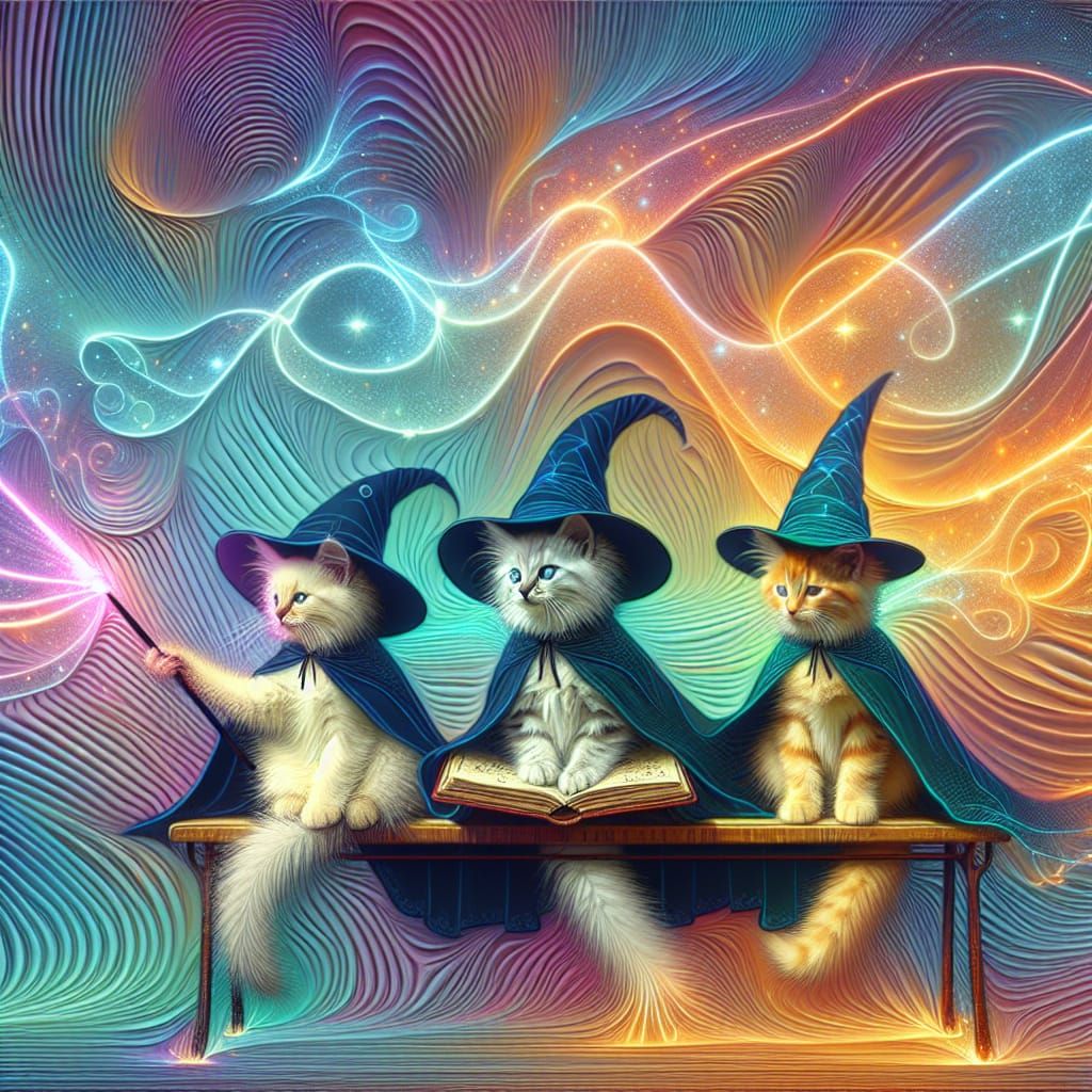 Luminescent Kittens Practice Wizardry in Abstract Illustrati...