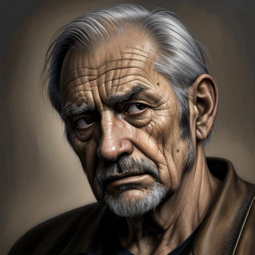 A Somber Old Man in Deep Regret, in Expressionist Oil Painti...
