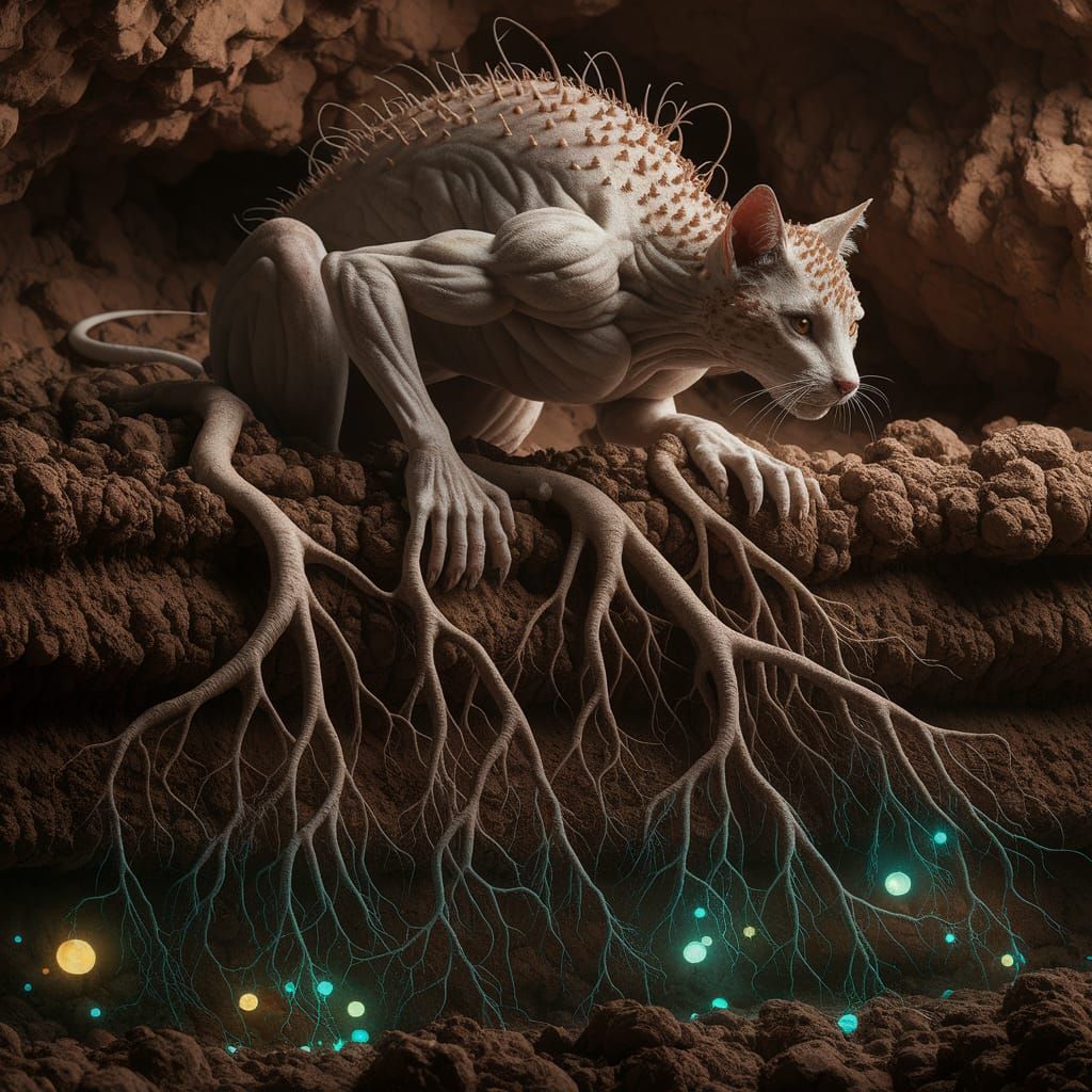 Fantasy art. A felid creature with muscular body, deep tapro...