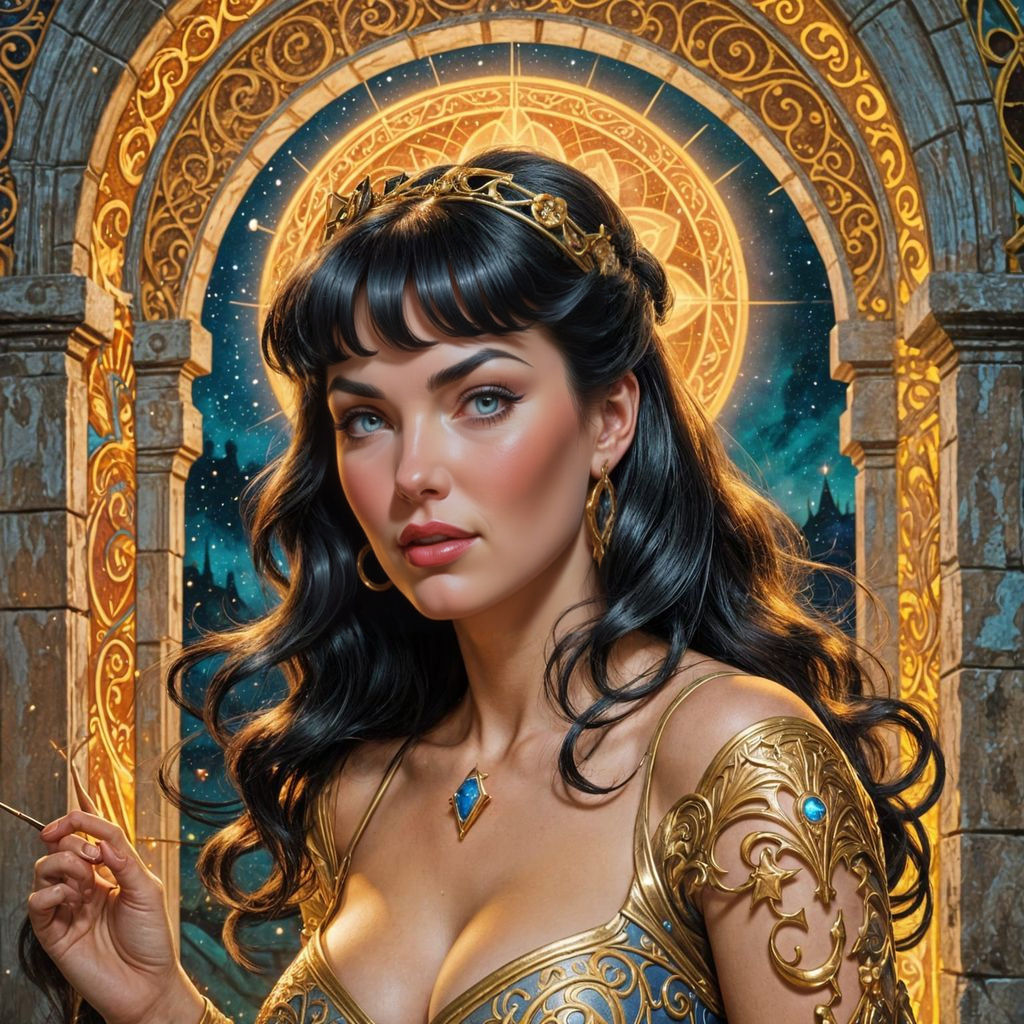 Celestial Portal: Oil Painting in Art Nouveau Style