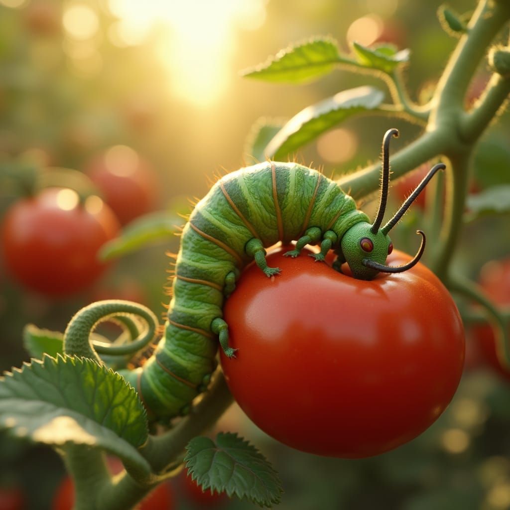 Pixar-Style Tomato Hornworm Ready to Bite