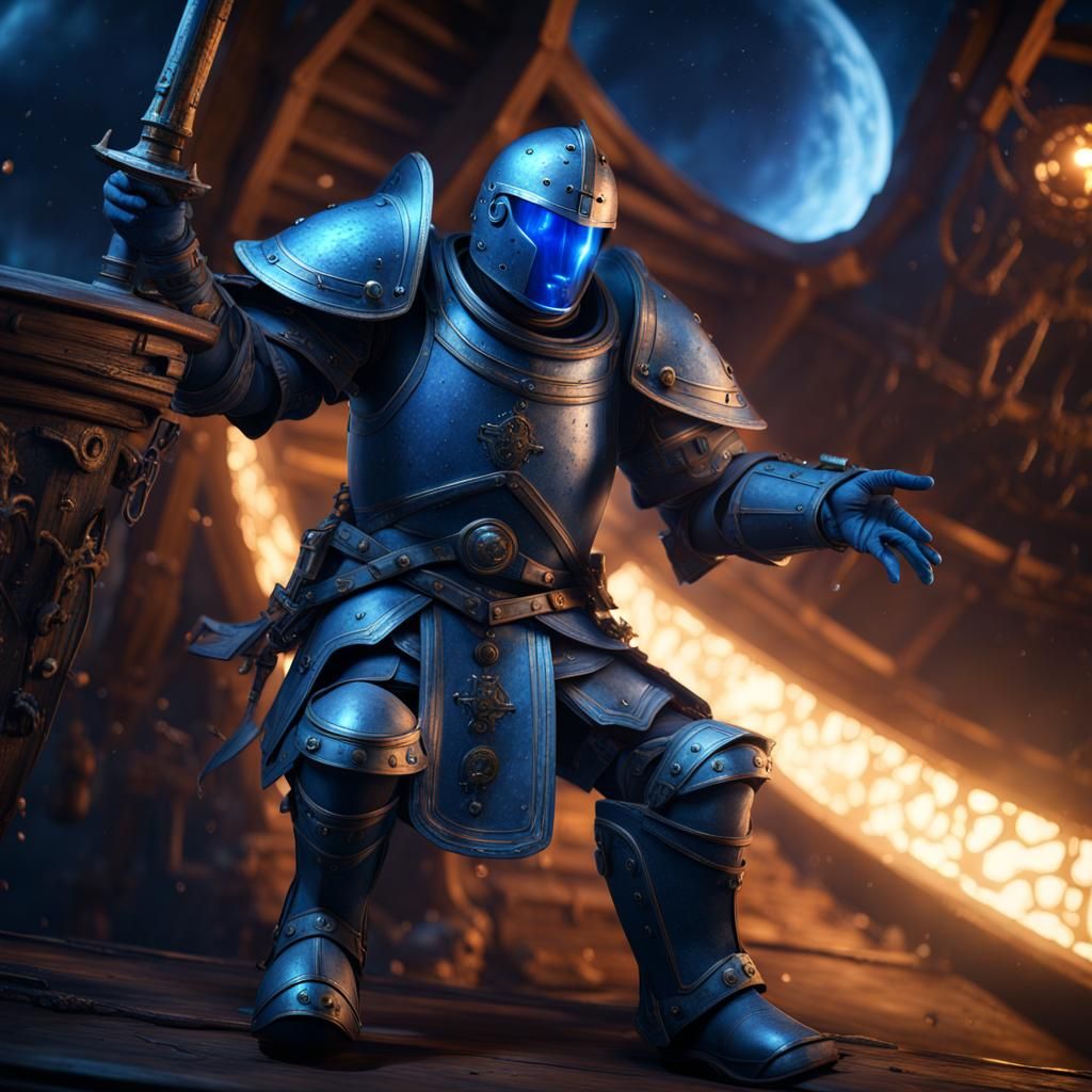 Armored Blue Ooze Pirate in Space, Detailed Concept Art