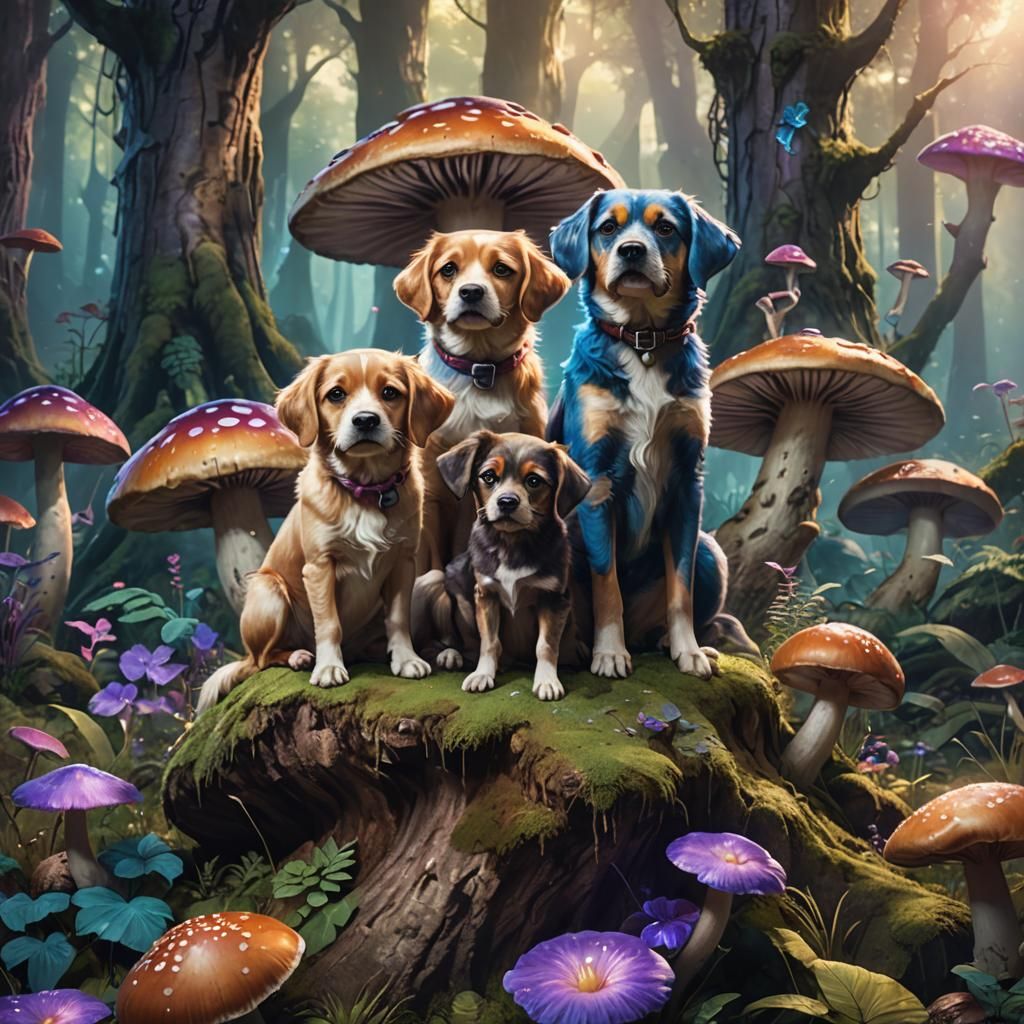 Enchanting Dogs in Mystical Forest Concept Art