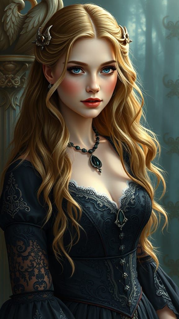 Ethereal Nesta in Medieval Fantasy Gown with Hyperdetailed M...