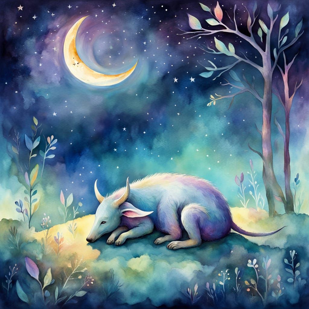 Aardvark's Dreamy Slumber in Watercolor Style