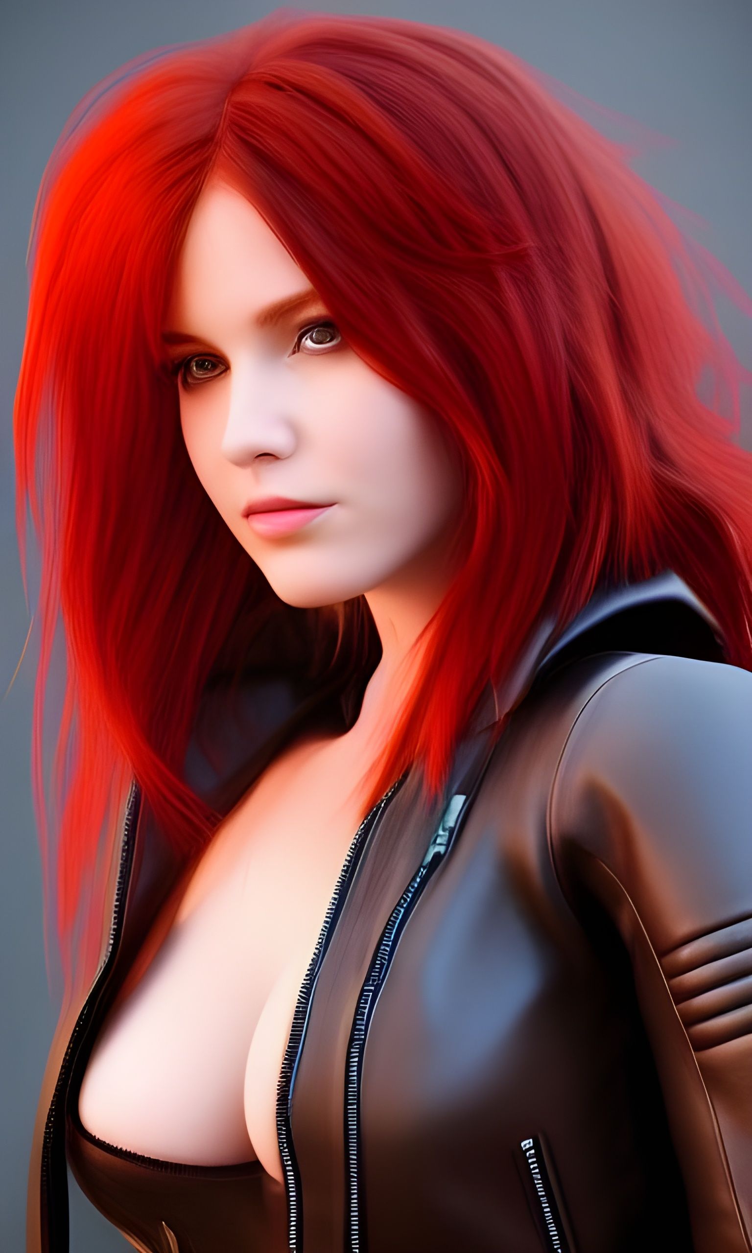 Hyperdetailed 3D Render of Redhead in Leather Jacket