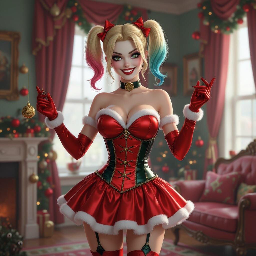 Harley Quinn Decorates for Christmas in 3D Pixar Style
