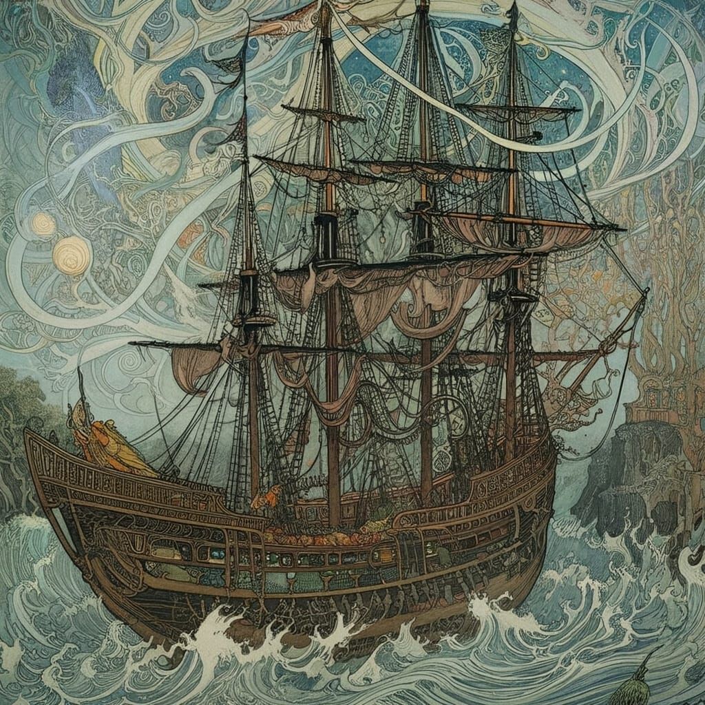 Whispering Fog Banks on the Coast in Noctilucent Style