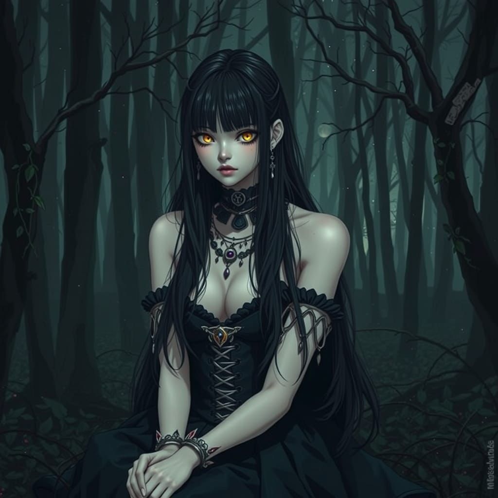 Dark Fantasy Anime Artwork in Cel-Shaded Style