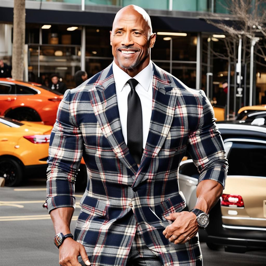 Dwayne Johnson wearing a stylish plaid pattern dress