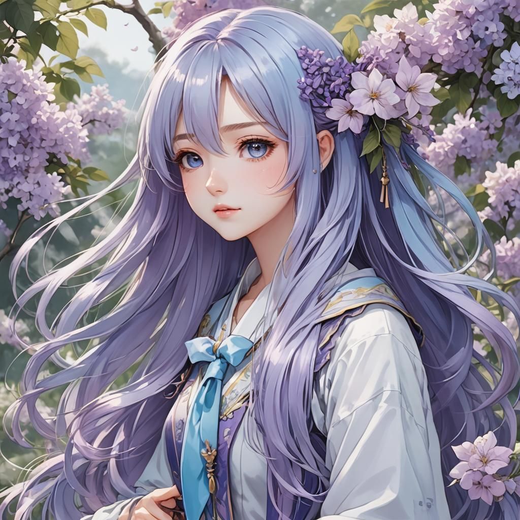 Anime Girl with Pale-Blue and Lilac Hair