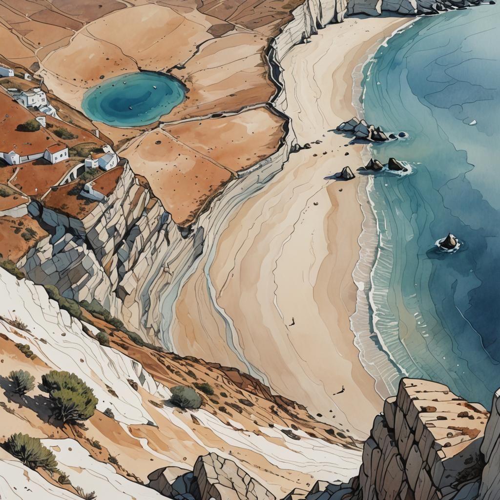 Cycladic Beach Illustration with Microscopic Textures