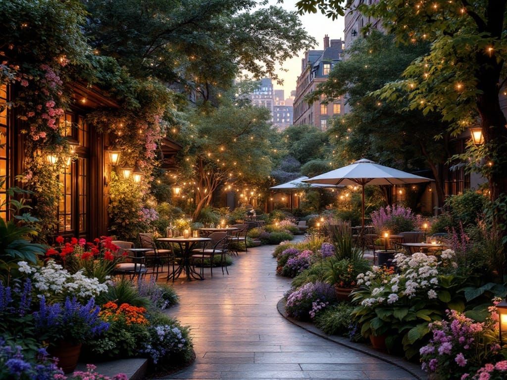 New York City Garden Oasis at Magic Hour