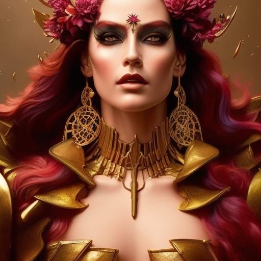 Superheroine Surrounded by Plants in Vivid Colors