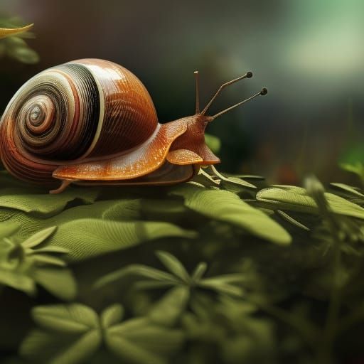 Hyperrealistic Snail in Garden: Splash Art Masterpiece