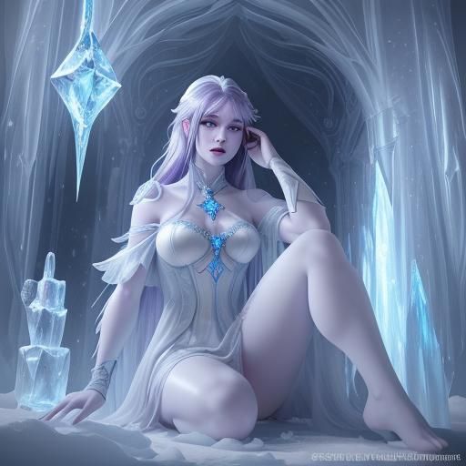 Ice Queen on Crystal Throne: Dark Fantasy Art