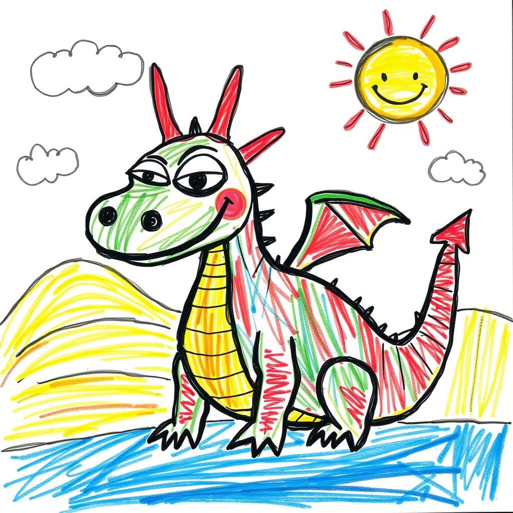 Charming Childlike Dragon with Goofy Expression