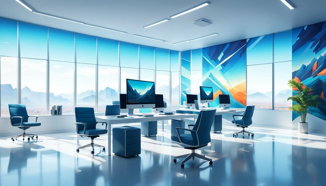 Modern Tech Office with Sunlight in Low-Poly Style