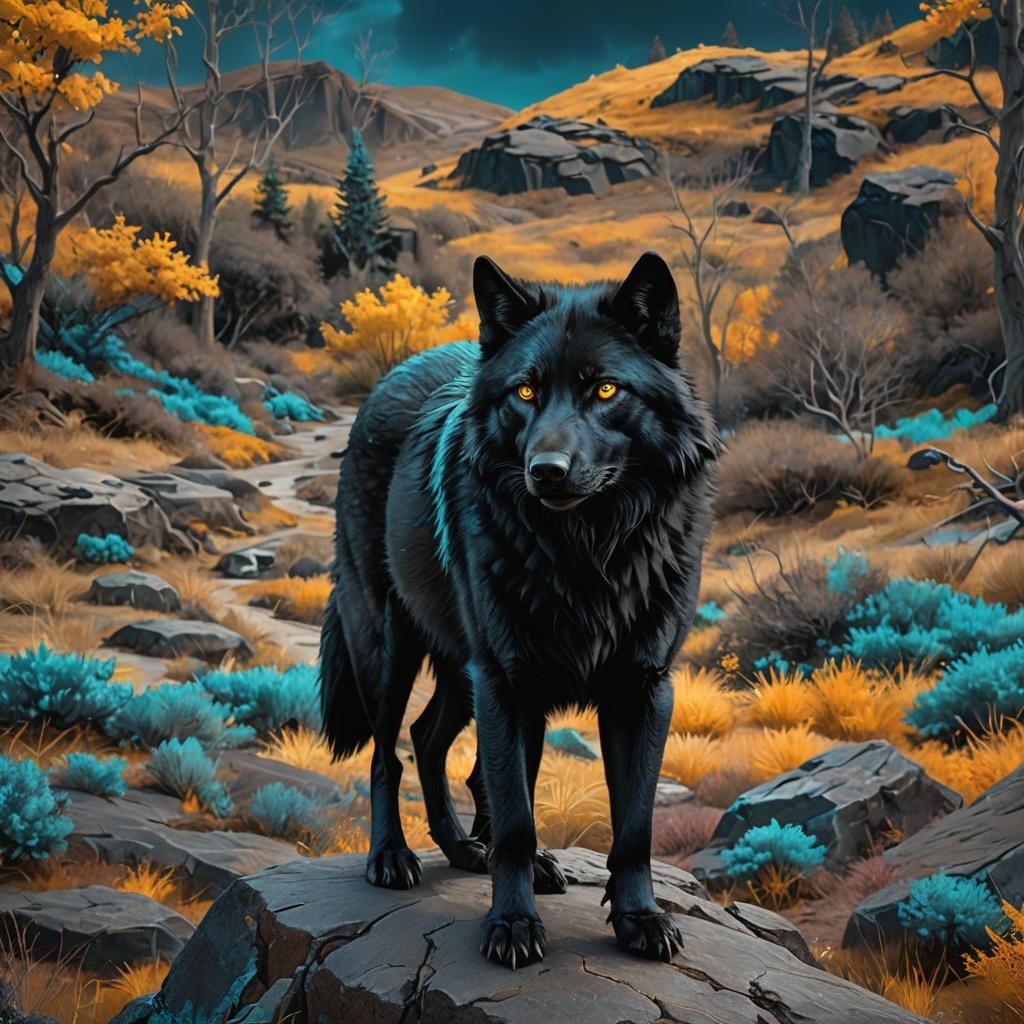 full body, Black wolf.  No background.