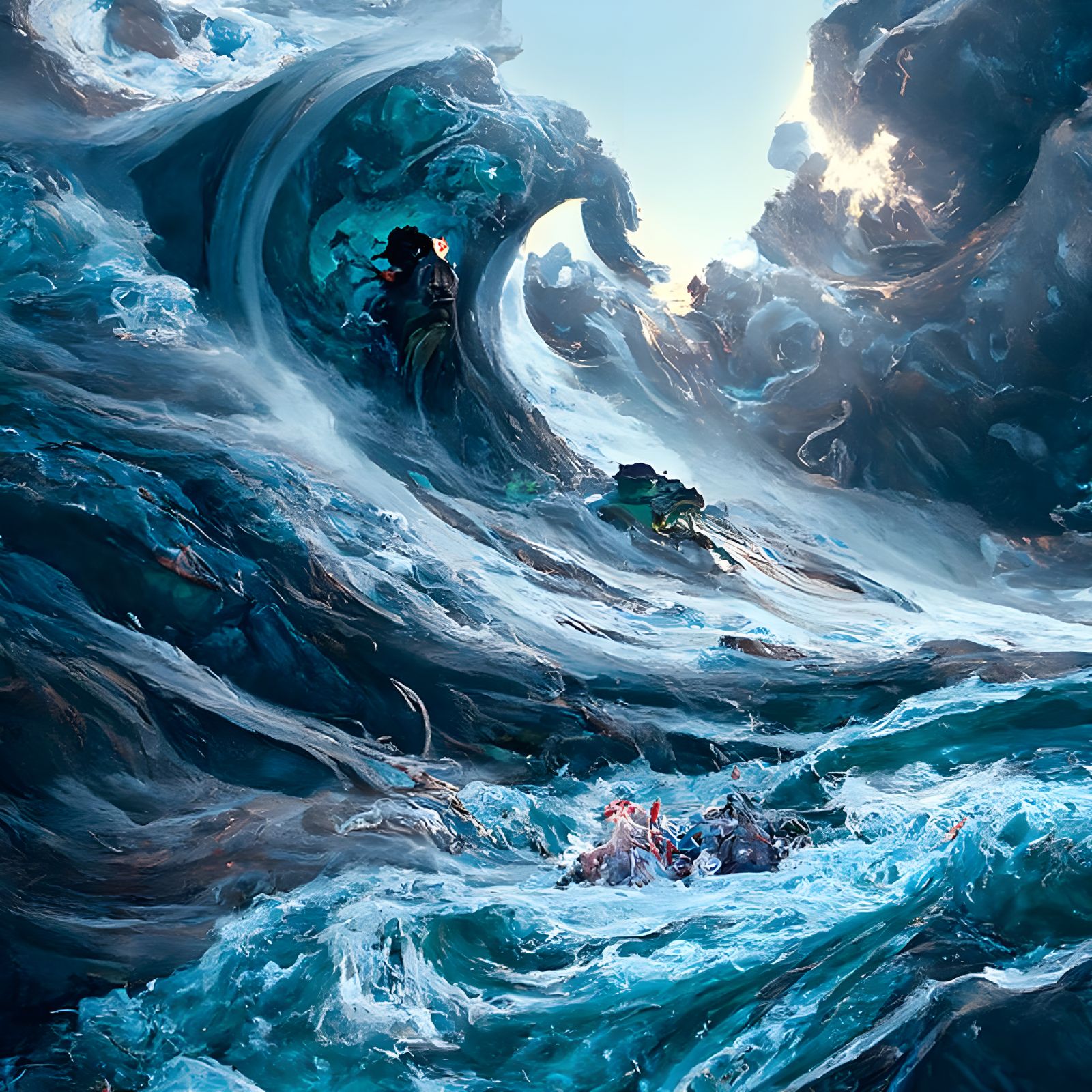 Ocean Maelstrom: Digital Illustration in Japanese Art Style