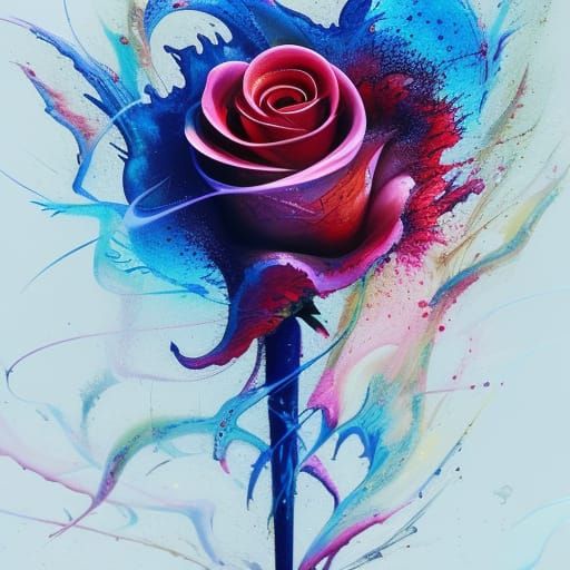 Lightning Rose in Liquid Gouache Calligraphy Style