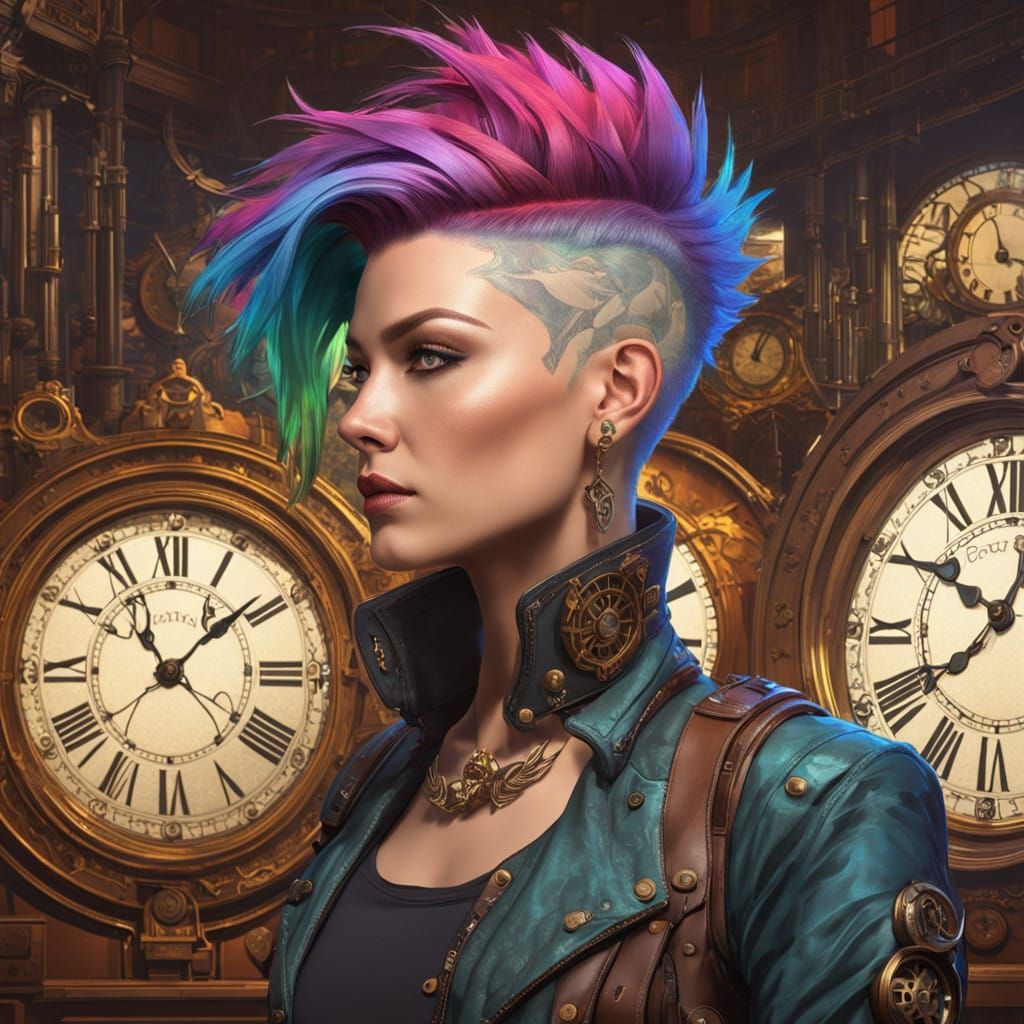 Steam Punk Siren Amidst Whirring Clockwork