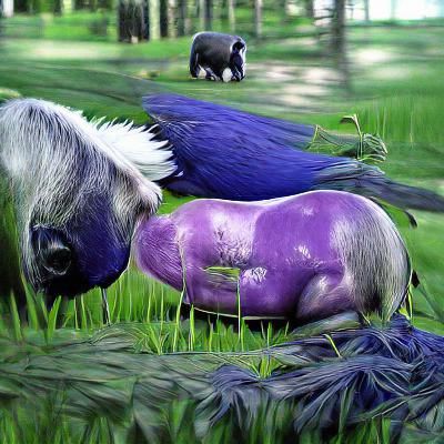 Hyperrealistic Blue Jay, Purple Pony, and Children