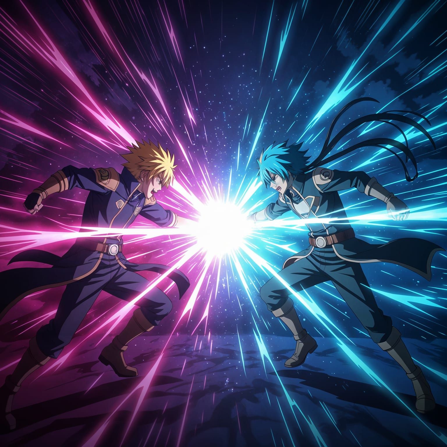 Epic Anime Battle with Neon Light Flashes