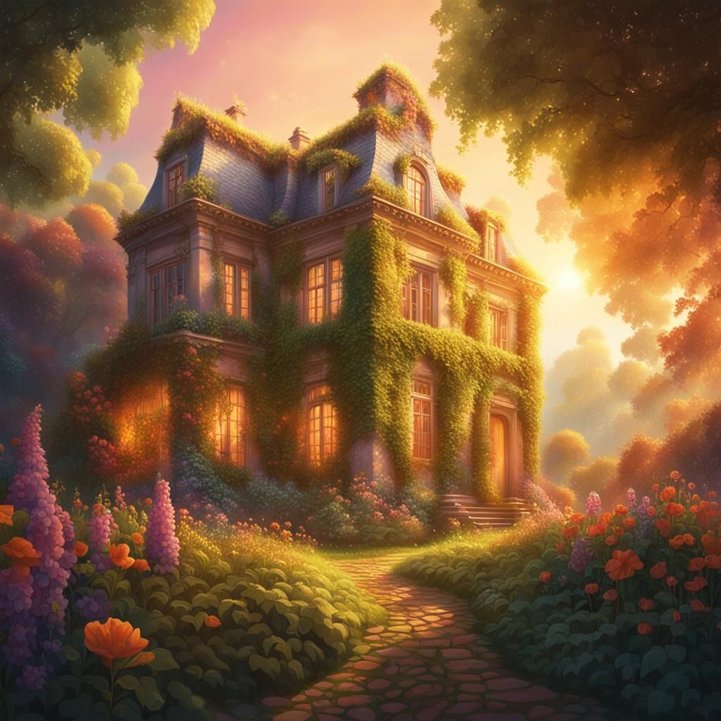 Lush Garden Embraces Old Country House