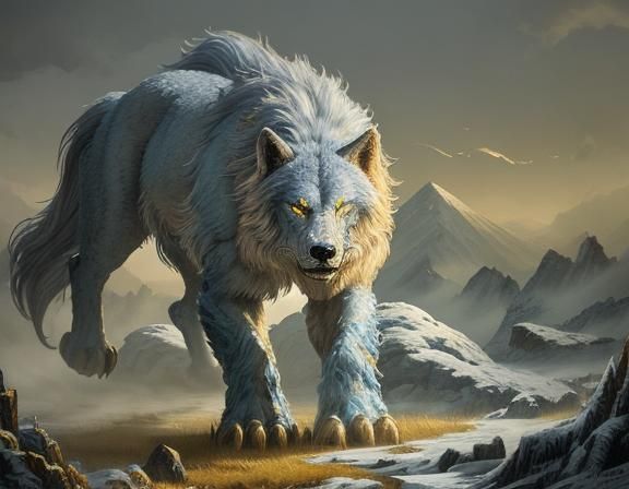 Silver Werewolf Portrait in Ethereal Fantasy Art