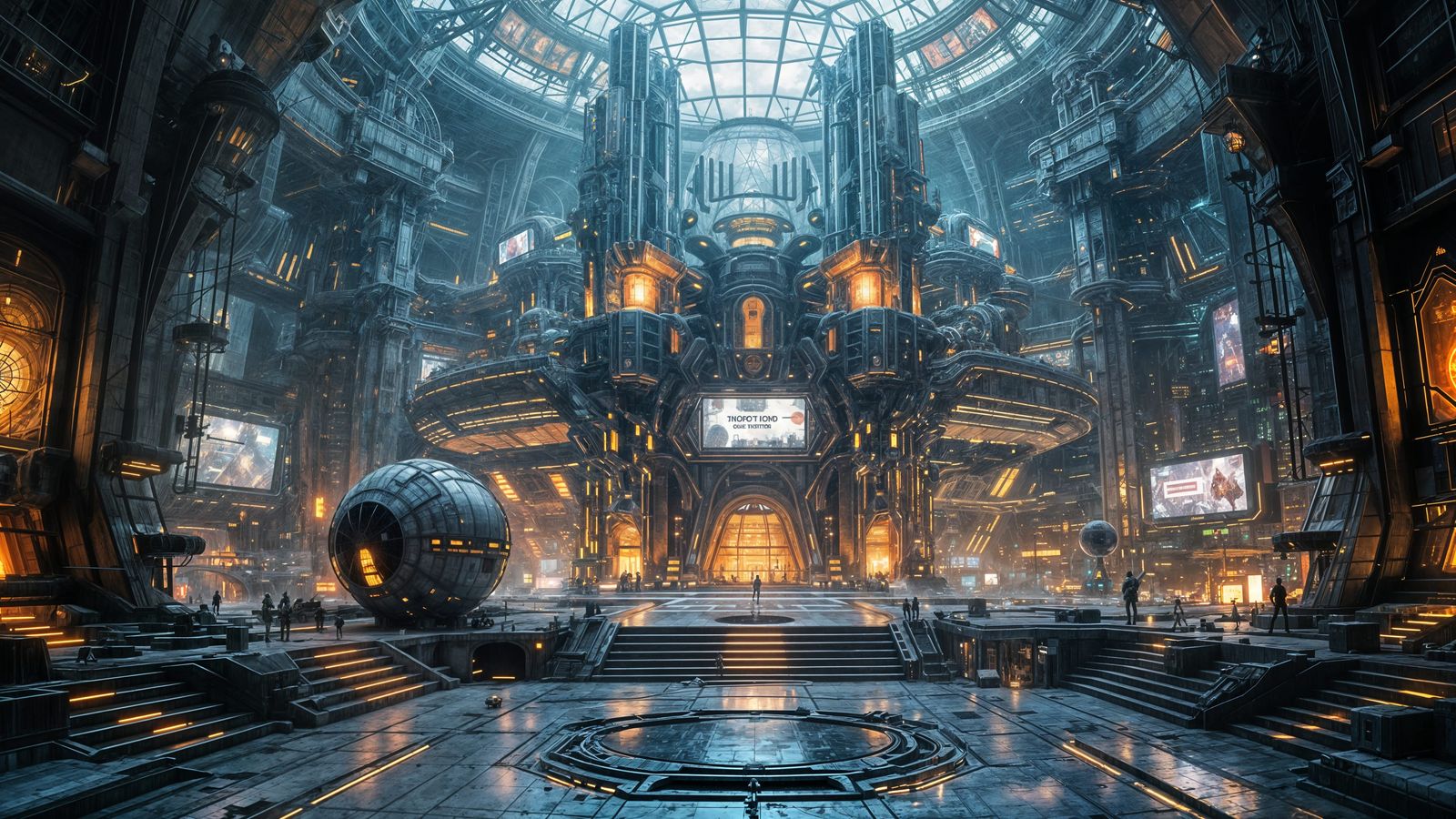 Abandoned Retropunk City Under Dome in Sci-Fi Style