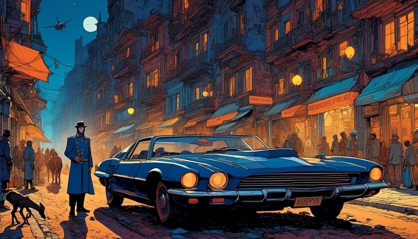 Moebius-Inspired Officer on a Middle Eastern Street