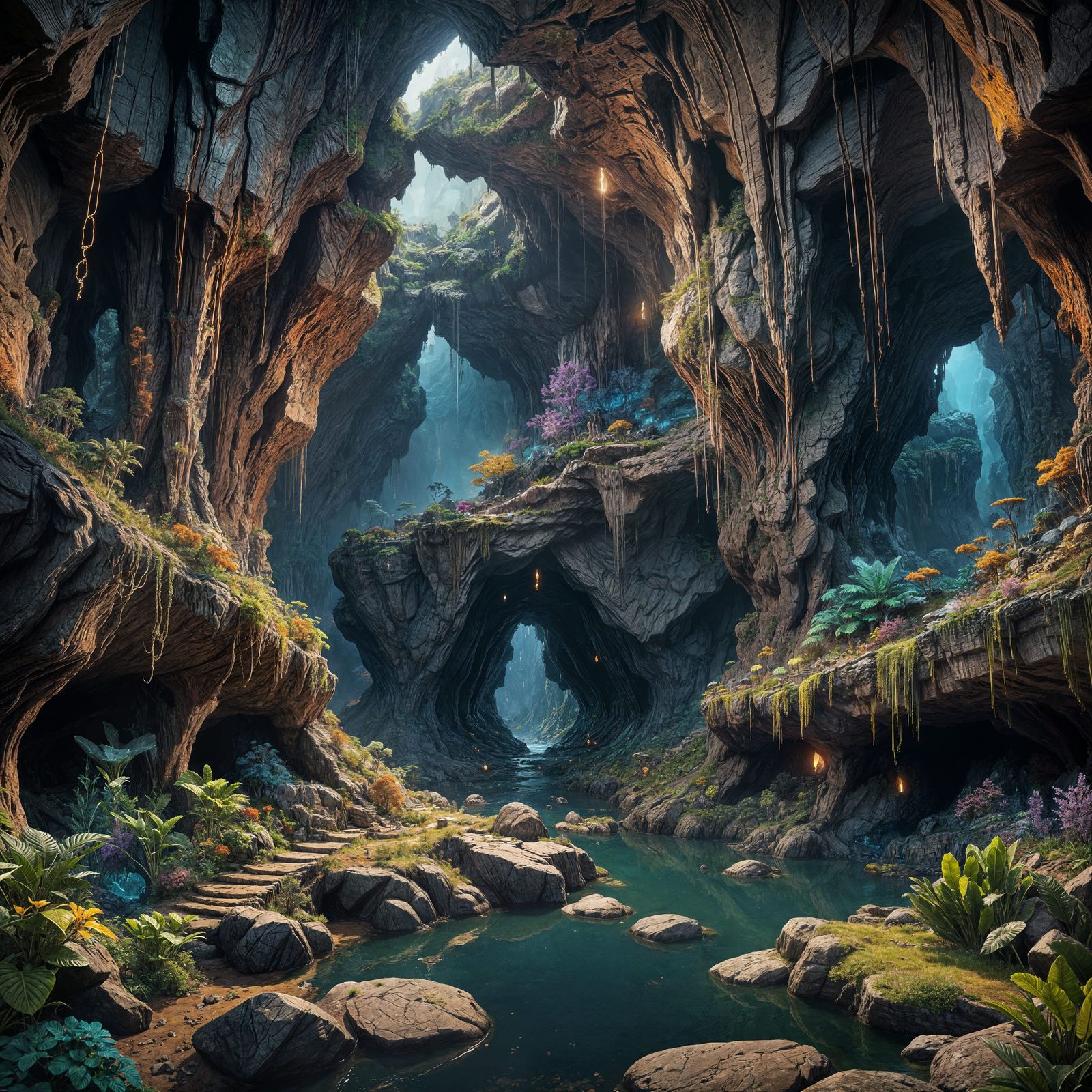 Underground Cave Biome in Detailed Matte Painting