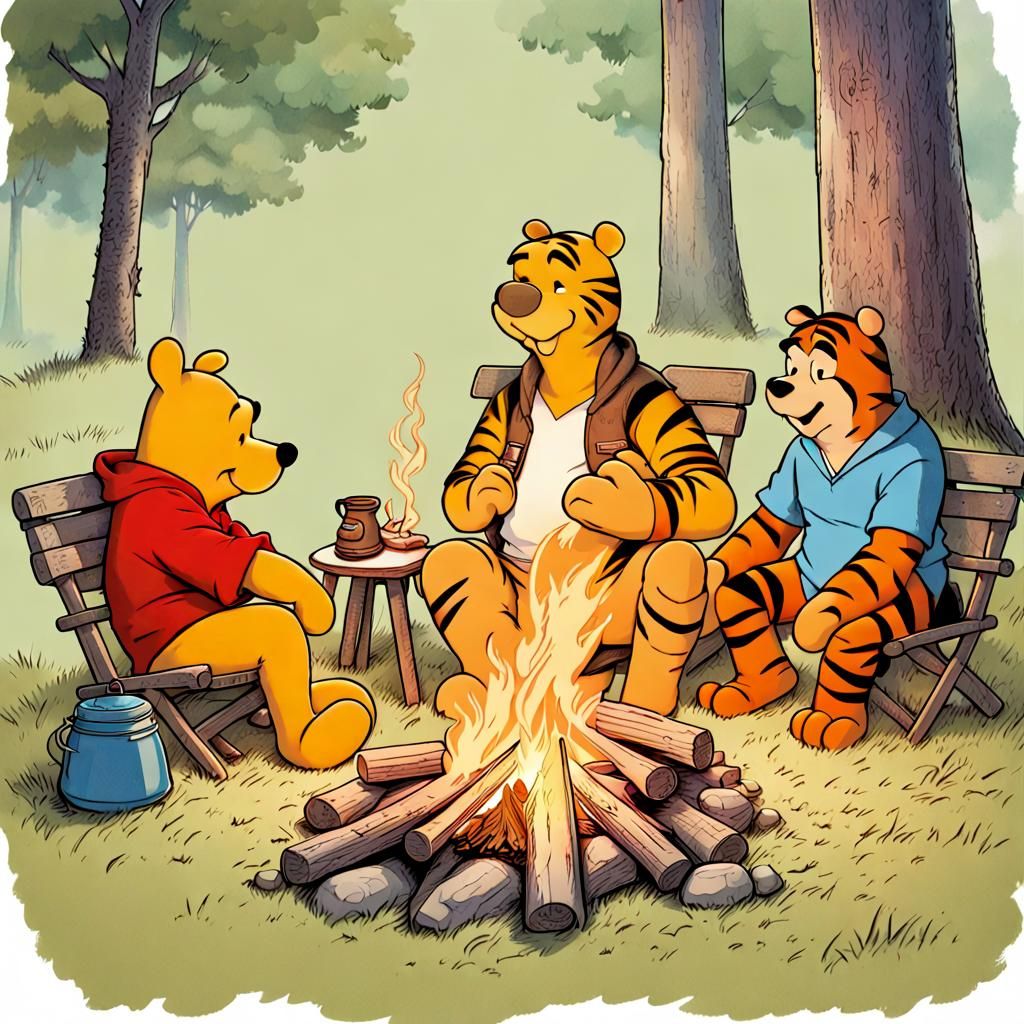 Winnie the Pooh and Star Trek Crew Campfire