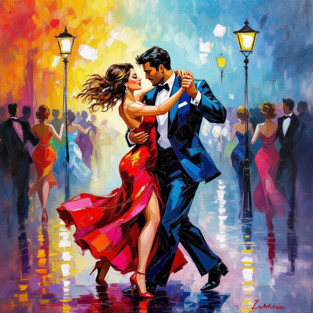 Passionate Salsa Dance in Neo-Impressionist Style
