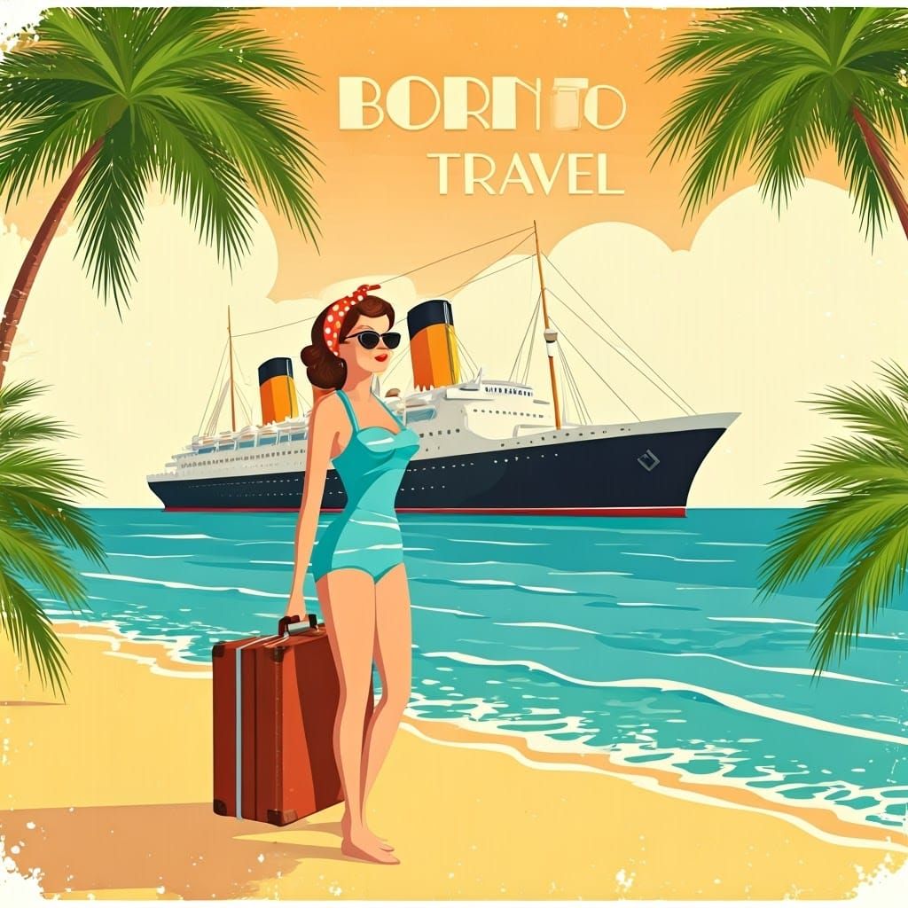 Vintage Travel Poster of Woman on Sunny Beach