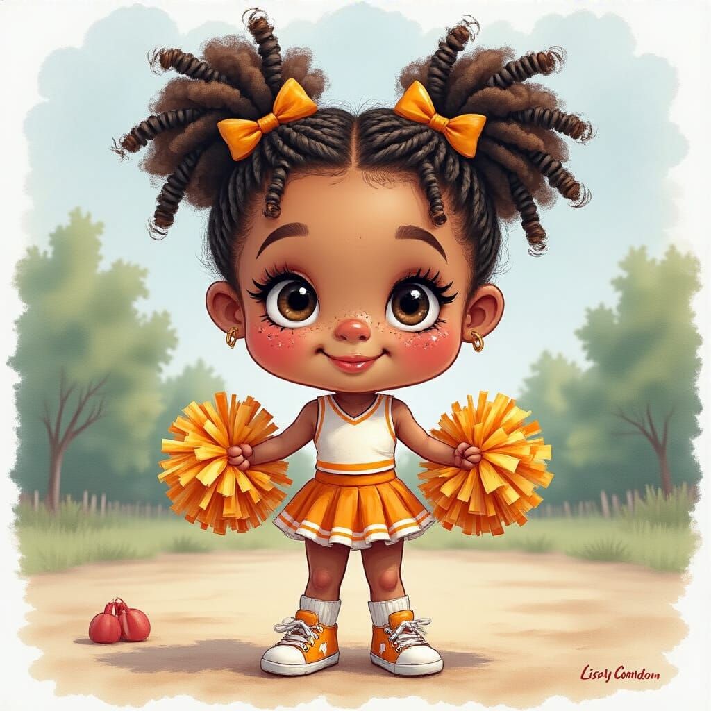 Cheerleader in Watercolor Style with Expressive Brushwork