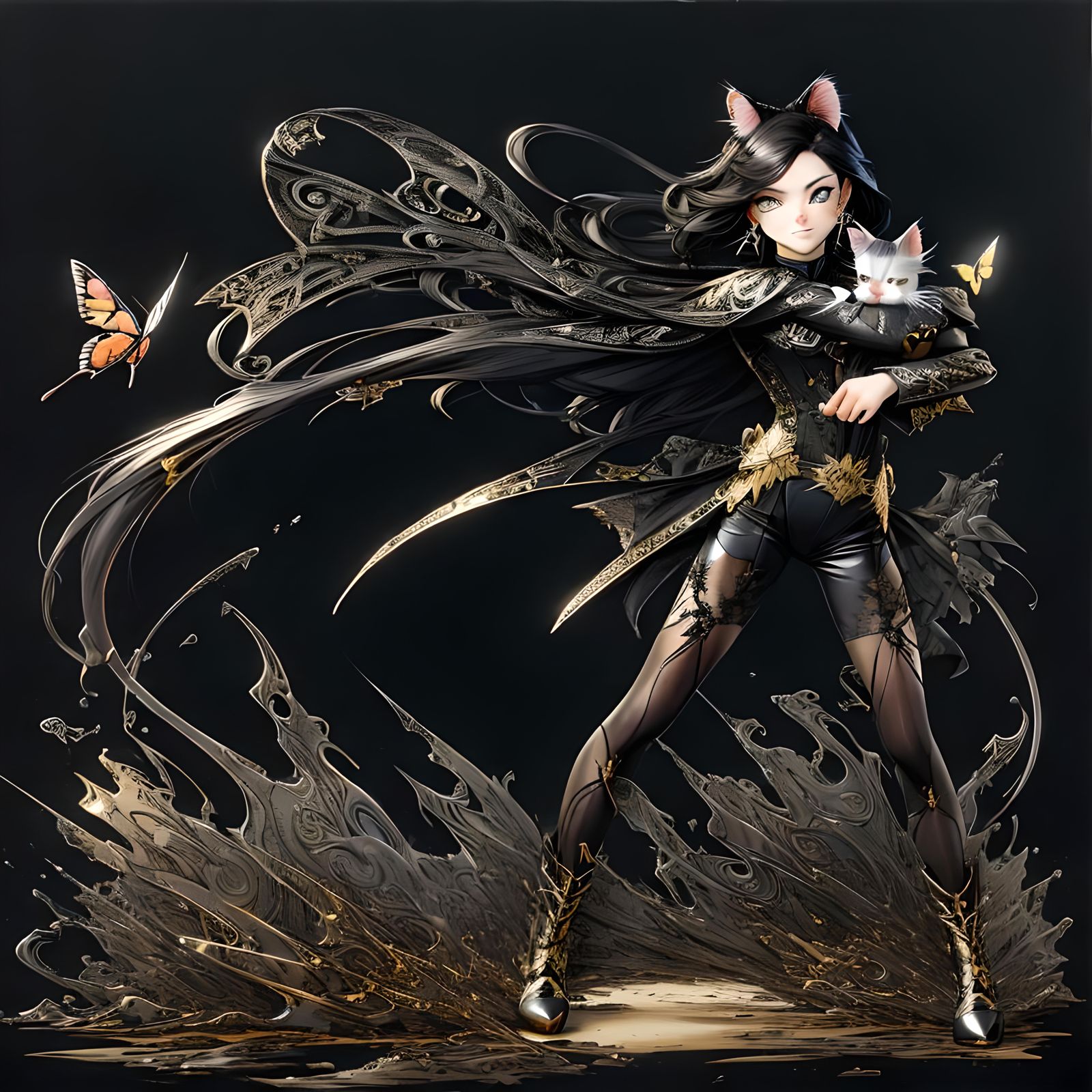 Adorable Kitten Chasing Butterflies: Hyperrealistic Art