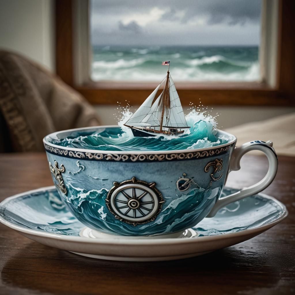 Tempest in a Teacup: A Watercolor Nautical Scene