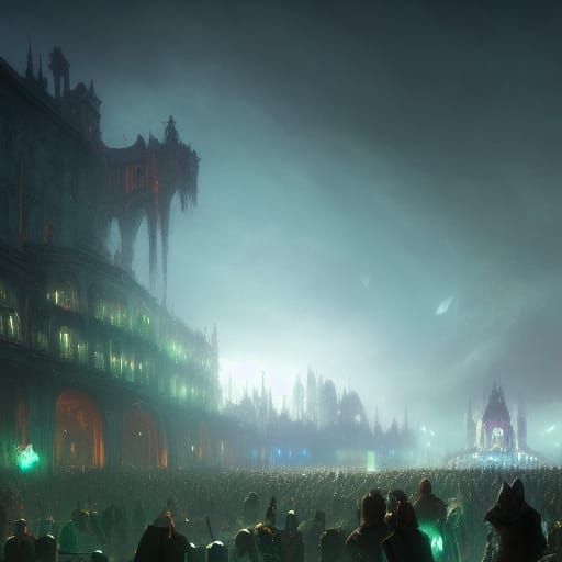 Surreal Dark Circus Under Emerald Sky