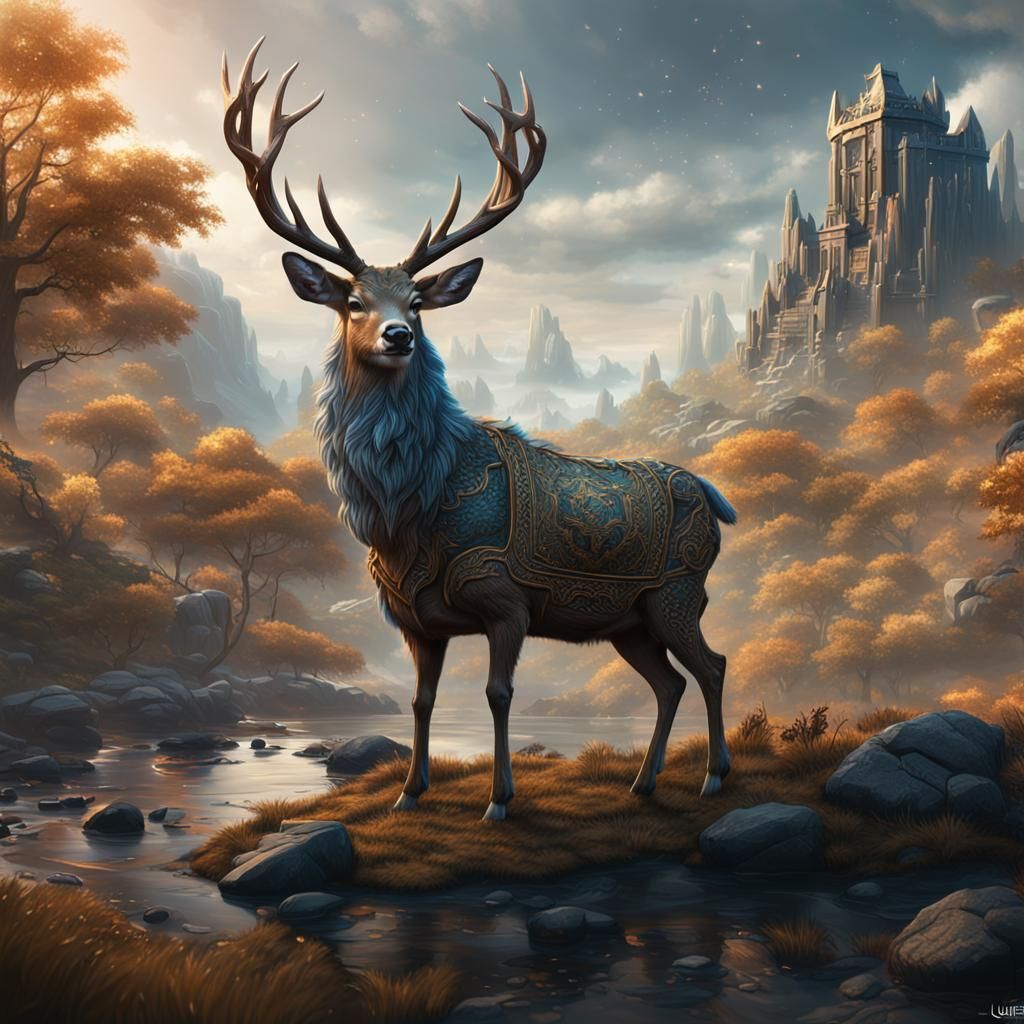 Fantastical Rune Deer in Detailed Matte Painting