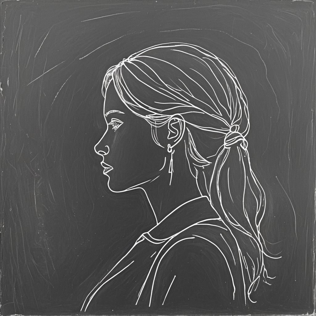 Minimalist Chalk Outline of Female Profile