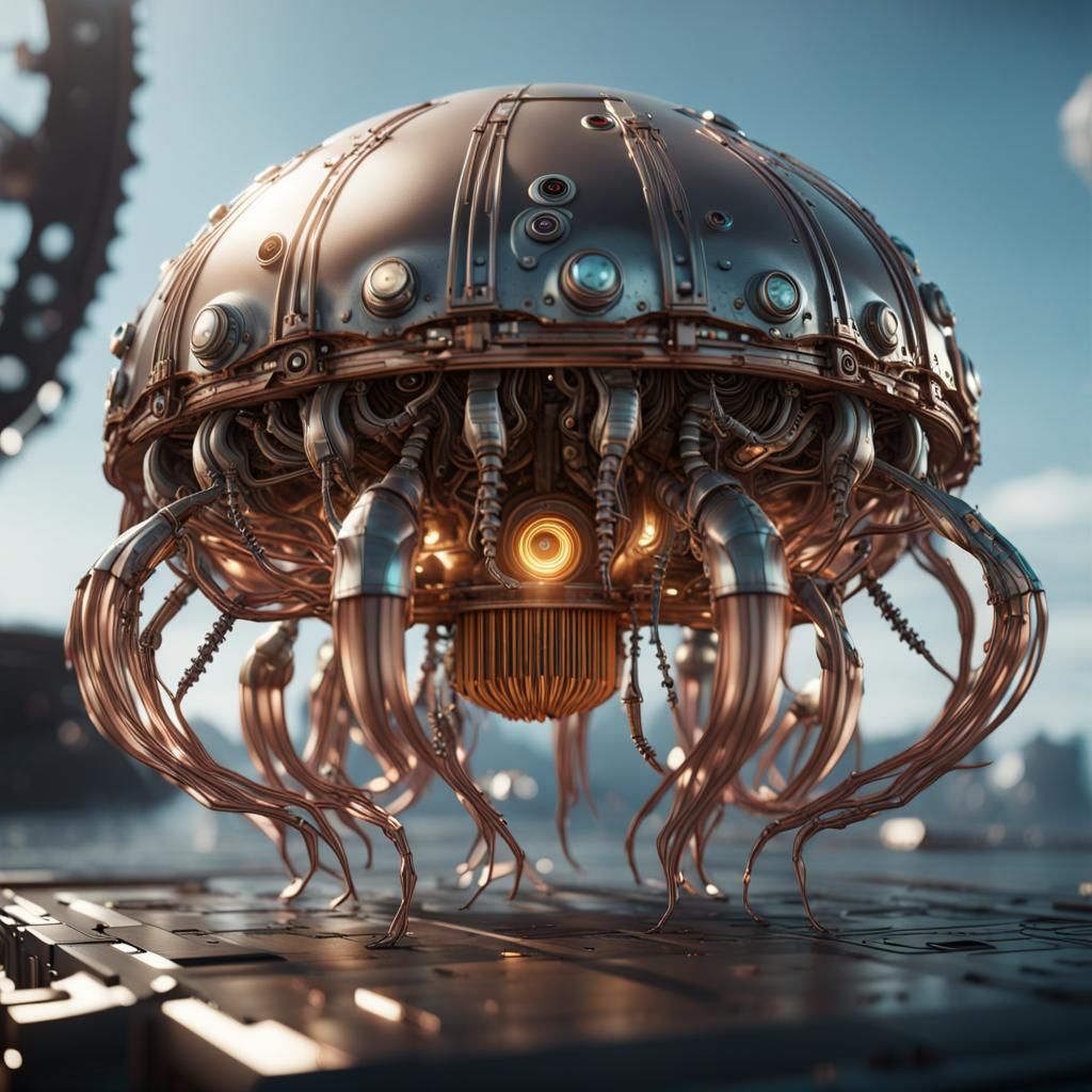 Steampunk Jellyfish with Intricate Mech Details