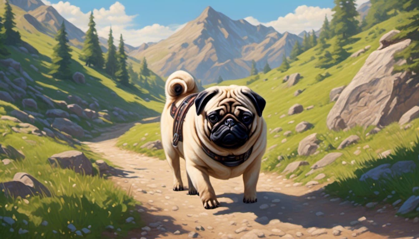 Pug's Mountain Path: A Realistic Dog Walk