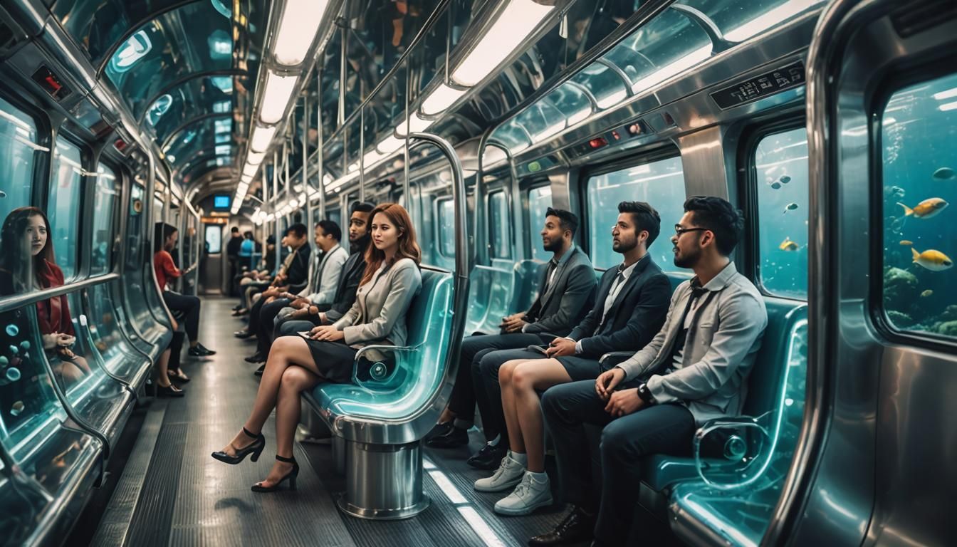 Futuristic Undersea Train Journey in Transparent Tubes