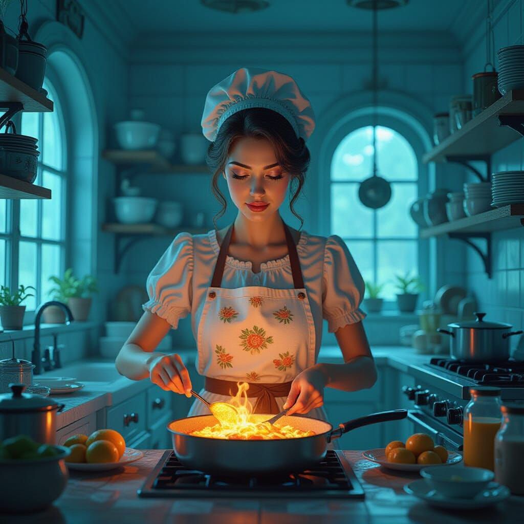 Four-Eyed Tradwife Cooks Bizarre Meal in Surreal Kitchen