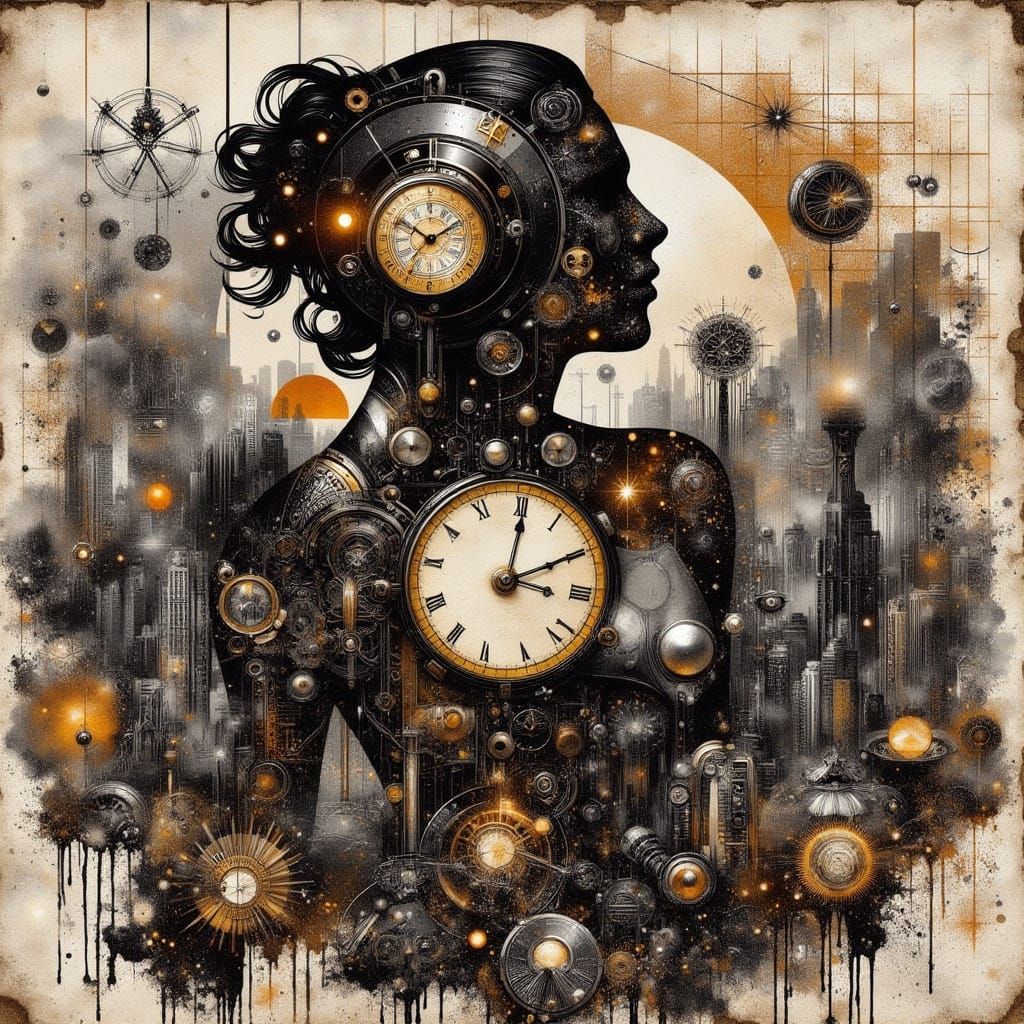 Cyberpunk Clockwork Art in Abandoned Elegance