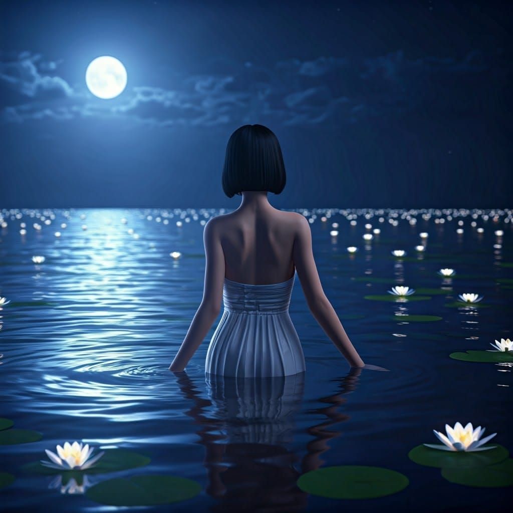 Serene Thai Woman Under Ethereal Moonlight